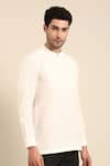 Mayank Modi - Men_White Malai Cotton Solid Cuff Sleeve Short Kurta _at_Aza_Fashions