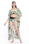 Buy_Kai Resortwear_Green Luxe Cotton Print Bloom Open Neck Kaftan Cape  _at_Aza_Fashions