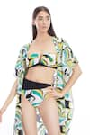 Shop_Kai Resortwear_Green Luxe Cotton Print Bloom Open Neck Kaftan Cape  _at_Aza_Fashions