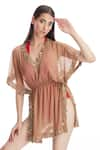 Buy_Kai Resortwear_Gold Georgette Placement Embellished Beads V Neck Kaftan Cover Up  _at_Aza_Fashions