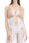 Kai Resortwear_White Luxe Cotton Placement Embellished Gold Beads Open Zanzibar Cape  _Online_at_Aza_Fashions