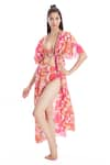 Buy_Kai Resortwear_Orange Luxe Cotton Print Sorbet Open Neck Long Kaftan Cape  _at_Aza_Fashions