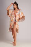 Buy_Kai Resortwear_Orange Luxe Crepe Print Autumn Open Neck Cape  _at_Aza_Fashions