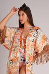 Kai Resortwear_Orange Luxe Crepe Print Autumn Open Neck Cape  _Online_at_Aza_Fashions