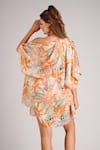 Shop_Kai Resortwear_Orange Luxe Crepe Print Autumn Open Neck Front Cape _at_Aza_Fashions