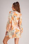 Shop_Kai Resortwear_Orange Luxe Crepe Printed Floral Open Autumn Embellished Cape  _at_Aza_Fashions