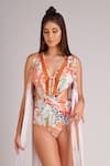 Kai Resortwear_Orange Luxe Crepe Printed Floral Open Autumn Tassel Cover Up  _Online_at_Aza_Fashions