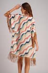 Shop_Kai Resortwear_White Luxe Crepe Printed Stripe Open Nautica Fringe Cape  _at_Aza_Fashions