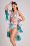 Buy_Kai Resortwear_Blue Luxe Crepe Printed Tropical Lush Fringe Tassel Embellished Cape  _at_Aza_Fashions