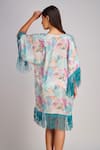 Shop_Kai Resortwear_Blue Luxe Crepe Printed Tropical Lush Fringe Tassel Embellished Cape  _at_Aza_Fashions