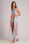 Buy_Kai Resortwear_Blue Luxe Crepe Printed Tropical Lush Fringe Tassel Embellished Cape  _at_Aza_Fashions