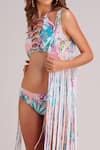 Kai Resortwear_Blue Luxe Crepe Printed Tropical Lush Fringe Tassel Embellished Cape  _Online_at_Aza_Fashions