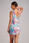 Shop_Kai Resortwear_Blue Luxe Crepe Printed Tropical Asymmetric Lush Mini Cover Up  _at_Aza_Fashions