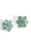 MODARTA_Green Stone Spiral Embellished Flower Earrings_Online_at_Aza_Fashions
