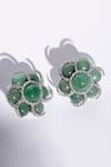 Shop_MODARTA_Green Stone Spiral Embellished Flower Earrings_at_Aza_Fashions