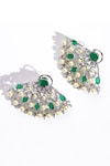 MODARTA_Silver Plated Emerald Japanese Fan Shaped Cutwork Earrings_Online_at_Aza_Fashions