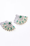 Shop_MODARTA_Silver Plated Emerald Japanese Fan Shaped Cutwork Earrings_at_Aza_Fashions