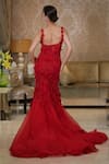 Shop_Mehul Gupta_Red Net And Organza Hand Embroidery 3d Florals Scoop Neck Trail Gown _at_Aza_Fashions