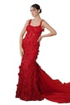 Buy_Mehul Gupta_Red Net And Organza Hand Embroidery 3d Florals Scoop Neck Trail Gown _Online_at_Aza_Fashions