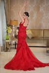 Shop_Mehul Gupta_Red Net And Organza Hand Embroidery 3d Florals Scoop Neck Trail Gown _Online_at_Aza_Fashions