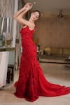 Mehul Gupta_Red Net And Organza Hand Embroidery 3d Florals Scoop Neck Trail Gown _at_Aza_Fashions