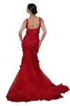 Buy_Mehul Gupta_Red Net And Organza Hand Embroidery 3d Florals Scoop Neck Trail Gown 