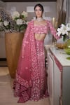 Buy_Mehul Gupta_Pink Net Hand Embroidery Floral Square Neck Sequin Lehenga Set _at_Aza_Fashions