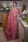 Buy_Mehul Gupta_Pink Net Hand Embroidery Floral Square Neck Sequin Lehenga Set _Online_at_Aza_Fashions