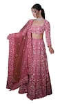 Mehul Gupta_Pink Net Hand Embroidery Floral Square Neck Sequin Lehenga Set _at_Aza_Fashions