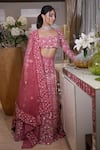 Buy_Mehul Gupta_Pink Net Hand Embroidery Floral Square Neck Sequin Lehenga Set 