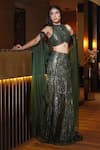 Buy_Mehul Gupta_Green Lace Hand Embroidery Crystals Round Neck Lehenga Blouse Set _at_Aza_Fashions