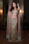 Buy_Mehul Gupta_Gold Net And Lycra Hand Embroidery Sequins Trellis Fish Cut Lehenga With Blouse _Online_at_Aza_Fashions