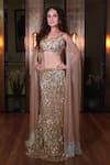 Mehul Gupta_Gold Net And Lycra Hand Embroidery Sequins Trellis Fish Cut Lehenga With Blouse _at_Aza_Fashions