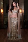 Shop_Mehul Gupta_Gold Net And Lycra Hand Embroidery Sequins Trellis Fish Cut Lehenga With Blouse 