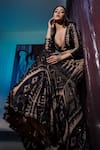 Buy_Mehul Gupta_Black Net And Lycra Hand Embroidery Geometric Square Neck Lehenga Set 