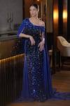 Buy_Mehul Gupta_Blue Net And Satin Silk Hand Embroidery Reflecting Stones Sequin Trail Gown _at_Aza_Fashions