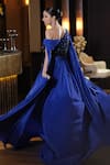 Shop_Mehul Gupta_Blue Net And Satin Silk Hand Embroidery Reflecting Stones Sequin Trail Gown _at_Aza_Fashions