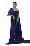 Mehul Gupta_Blue Net And Satin Silk Hand Embroidery Reflecting Stones Sequin Trail Gown _Online_at_Aza_Fashions