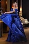 Shop_Mehul Gupta_Blue Net And Satin Silk Hand Embroidery Reflecting Stones Sequin Trail Gown _Online_at_Aza_Fashions