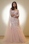 Buy_Mehul Gupta_Pink Net Hand Embroidery Reflecting Beads Round Neck Mermaid Gown 