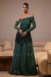 Buy_Mehul Gupta_Green Net Hand Embroidery Stones Asymmetric Neck Anarkali Gown _Online_at_Aza_Fashions