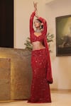 Shop_Mehul Gupta_Red Net And Lycra Hand Embroidery Floral Sweetheart Neck Mermaid Lehenga Set _at_Aza_Fashions