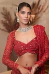 Mehul Gupta_Red Net And Lycra Hand Embroidery Floral Sweetheart Neck Mermaid Lehenga Set _Online_at_Aza_Fashions