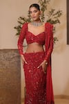 Buy_Mehul Gupta_Red Net And Lycra Hand Embroidery Floral Sweetheart Neck Mermaid Lehenga Set _Online_at_Aza_Fashions