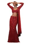 Mehul Gupta_Red Net And Lycra Hand Embroidery Floral Sweetheart Neck Mermaid Lehenga Set _at_Aza_Fashions