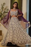 Shop_Mehul Gupta_Purple Lace Hand Embroidery Abstract Sweetheart Neck Lehenga Cape Set _at_Aza_Fashions