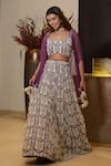 Mehul Gupta_Purple Lace Hand Embroidery Abstract Sweetheart Neck Lehenga Cape Set _Online_at_Aza_Fashions