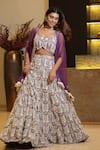 Shop_Mehul Gupta_Purple Lace Hand Embroidery Abstract Sweetheart Neck Lehenga Cape Set _Online_at_Aza_Fashions