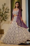 Mehul Gupta_Purple Lace Hand Embroidery Abstract Sweetheart Neck Lehenga Cape Set _at_Aza_Fashions