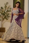 Buy_Mehul Gupta_Purple Lace Hand Embroidery Abstract Sweetheart Neck Lehenga Cape Set 